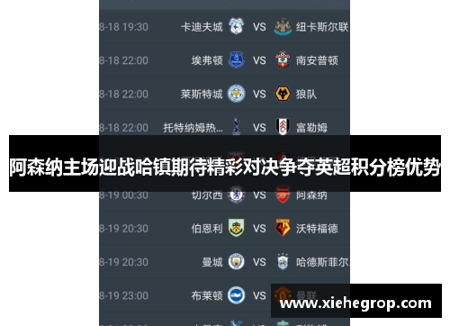 阿森纳主场迎战哈镇期待精彩对决争夺英超积分榜优势